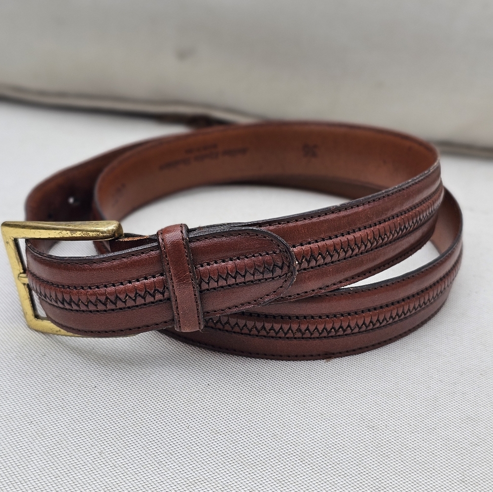 Johnston & Murphy‎ Leather Brown Braided Belt Aniline Kipskin Handcrafted 36 USA